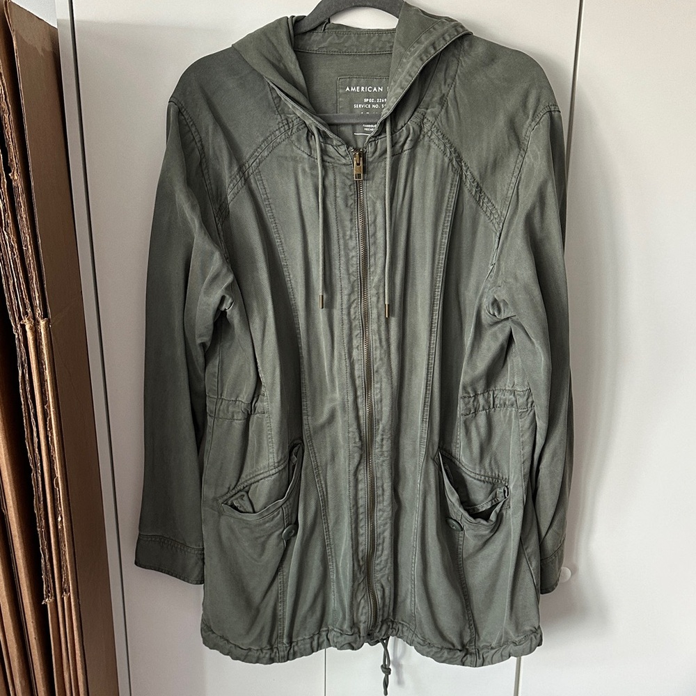 American Eagle Olive Hooded Utility Jacket
